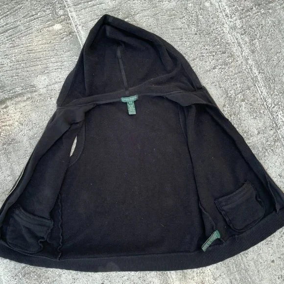 Ralph Lauren Petite Women Vest Black Cotton Hooded Zip Up Vest Size PS - Picture 10 of 11